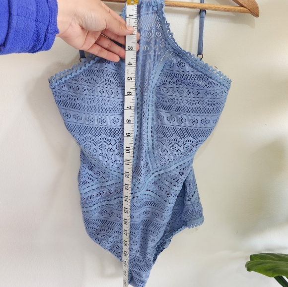 Becca High-Neck Illusion Crochet One-Piece Swimsuit Baby Blue Color Size M - Picture 10 of 11